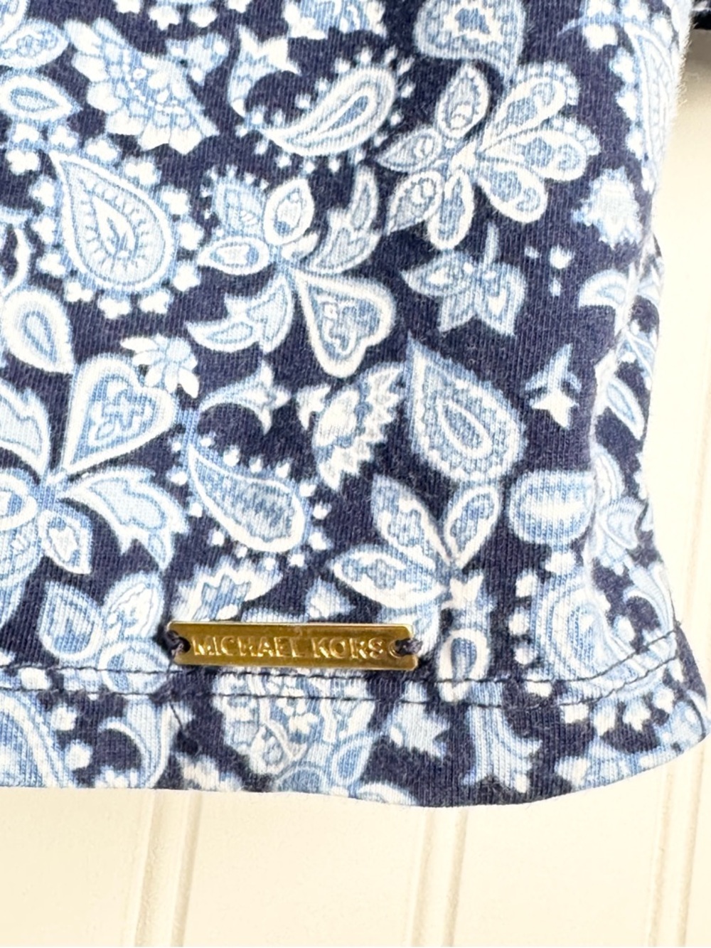 Michael Kors Blue Paisley Floral Bell Sleeve Blouse Top Medium - Picture 3 of 6